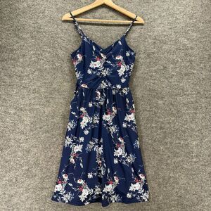 New Yathon Dress Women S Small Blue Floral Sheath Midi V-Neck Sleeveless Cotton